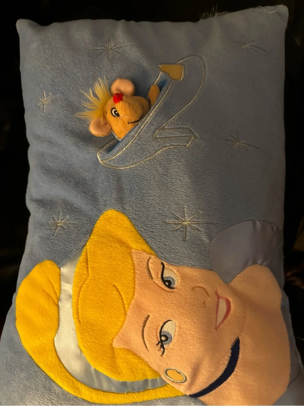 Disney Cinderella Blue Yellow Appliqué Pillow - vintage